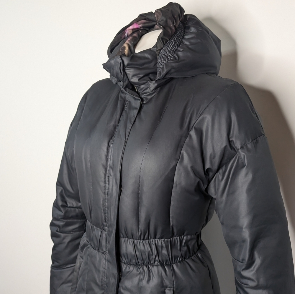 Kappa black goose down filled mid length winter hooded puffer coat L - Picture 2 of 16